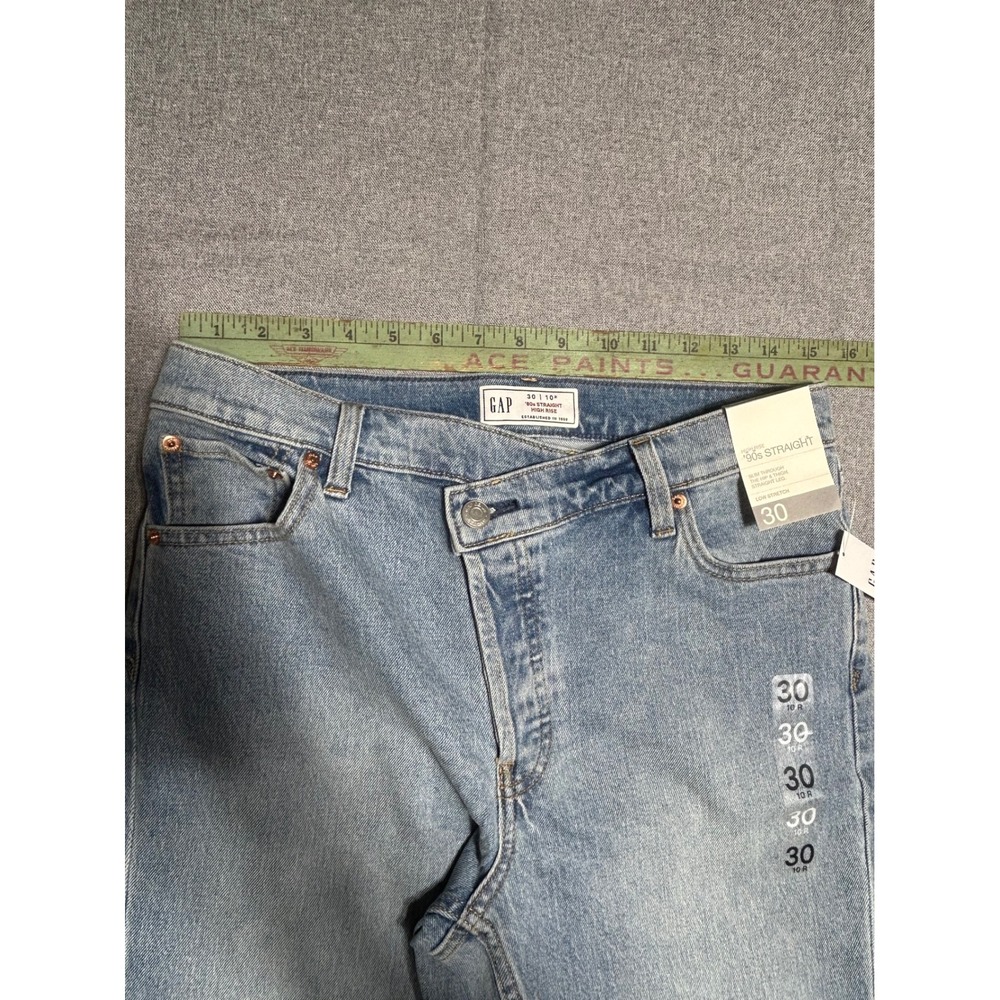 GAP 90s‎ Straight Jeans Womens 30/10R Medium Indigo High Rise Cross-Over Waist - Picture 8 of 11